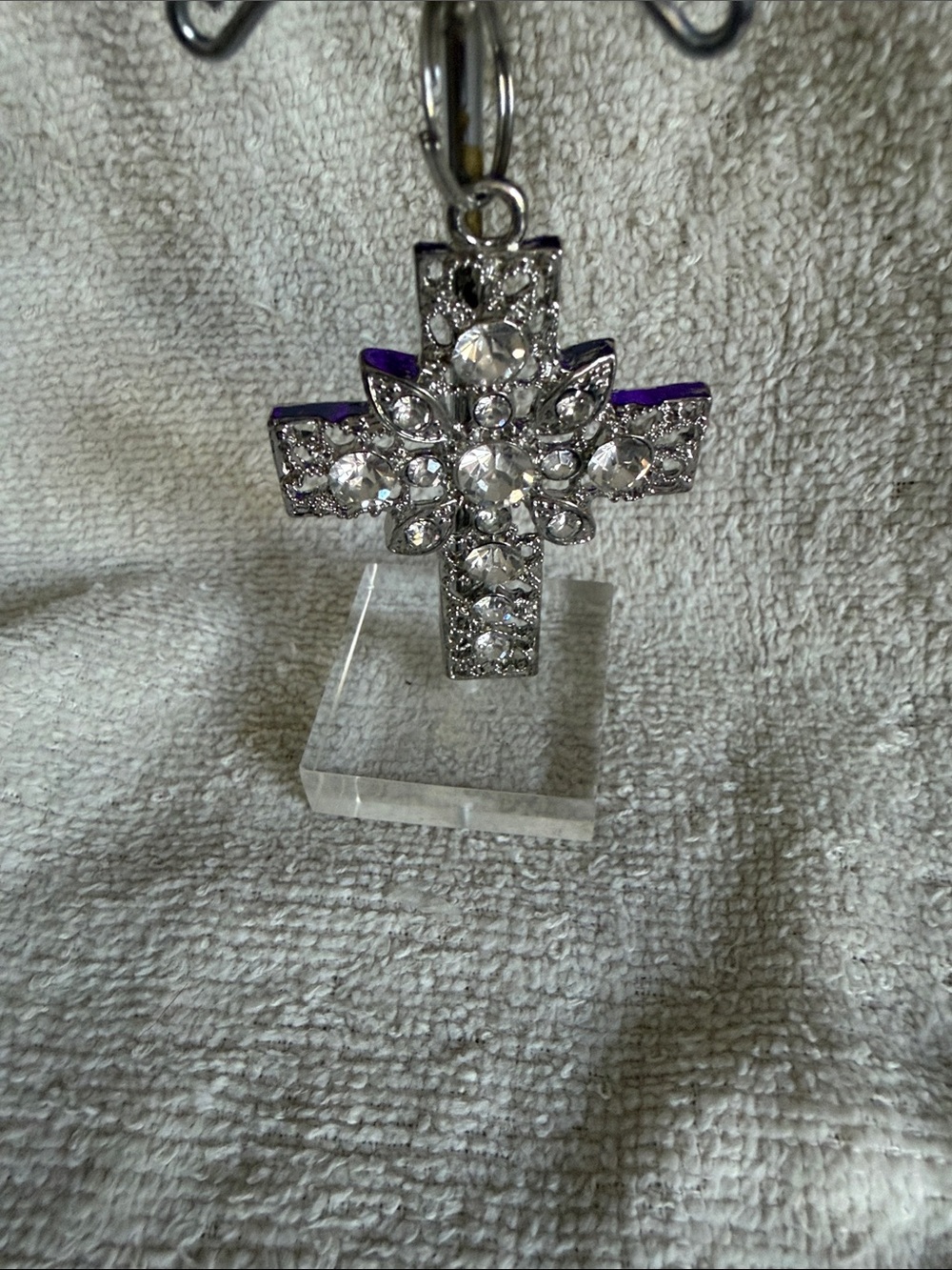 Crystal Cross Pendant Necklace in Silver with Purple Accents